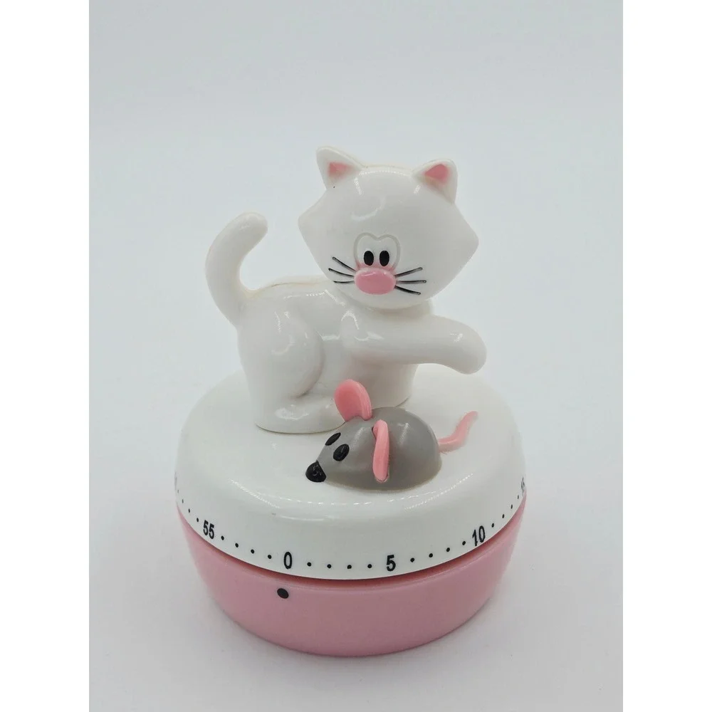 Joie Meow Cat and‎ Mouse 60 Minute Mechanical Kitchen Timer Pink White